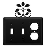 Triple Leaf Fan Double Switch & Single Outlet Cover 7.13" H Black Metal Rustic Decorative Plate By Village Wrought Iron Inc.