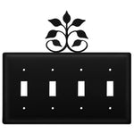 Quad Leaf Fan Quadruple Switch Cover – Black Wrought Iron, 7 1/8" H, Rustic Botanical Wall Plate by Village Wrought Iron Inc.