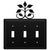 Wrought Iron Triple Switch Cover Leaf Fan Rustic Design 7.13 H Decorative Wall Plate for Nature Inspired Interiors by Village Wrought Iron Inc.