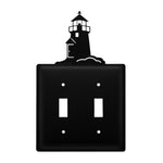 Double Lighthouse Double Switch Cover 7.25"H Black Wrought Iron Coastal Wall Plate By Village Wrought Iron Inc.