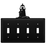 Quad Lighthouse Quadruple Switch Cover – Black Wrought Iron, 7 1/4" H, Coastal Nautical Wall Plate by Village Wrought Iron Inc.
