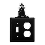 Double Lighthouse Switch & Outlet Cover – Black Wrought Iron, 7 1/4" H, Coastal Decorative Wall Plate by Village Wrought Iron Inc.