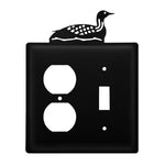 Double Loon Single Outlet and Switch Cover – 5 5/8" H Black Wrought Iron Wall Plate, Wildlife Silhouette By Village Wrought Iron Inc.
