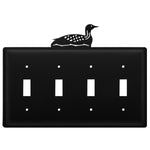 Quad Loon Quadruple Switch Cover – Black Wrought Iron, 5 5/8" H, Rustic Lake Cabin Wall Plate by Village Wrought Iron Inc.