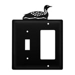 Double Loon Single Switch & GFI Cover – 5 5/8" H Black Wrought Iron Wall Plate, Lake Silhouette by Village Wrought Iron Inc.