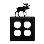 Double Moose Double Outlet Cover 7.13"H Black Wrought Iron Rustic Cabin Wall Plate By Village Wrought Iron Inc.
