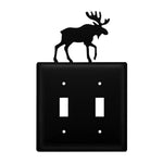 Double Moose Double Switch Cover 7.13"H Black Wrought Iron Rustic Wall Plate By Village Wrought Iron Inc.