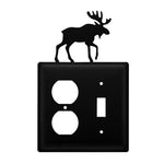 Double Moose Single Outlet Cover – 7 1/8" H Black Wrought Iron Wall Plate, Rustic Silhouette By Village Wrought Iron Inc.
