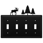 Quad Moose & Pine Quadruple Switch Cover – Black Wrought Iron, 6 5/8" H, Rustic Cabin Wall Plate by Village Wrought Iron Inc.
