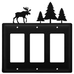 Double GFCI Outlet Cover Moose & Pine Trees Wrought Iron 6.38" H Decorative Wall Plate by Village Wrought Iron Inc.