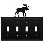 Quad Moose Quadruple Switch Cover – Black Wrought Iron, 7 1/8" H, Rustic Cabin Wall Plate by Village Wrought Iron Inc.