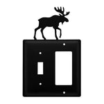 Double Moose Single Switch & GFI Cover – Black Wrought Iron, 7 1/8" H, Rustic Lodge Wall Plate by Village Wrought Iron Inc.
