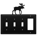 Quad Moose Triple Switch & Single GFI Cover – Black Wrought Iron, 7 1/8" H Rustic Cabin Wall Plate by Village Wrought Iron Inc.