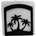 Triple Palm Tree Napkin Holder 6"H – Black Wrought Iron Tropical Tabletop Organizer By Village Wrought Iron Inc.
