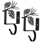 Pinecone Curtain Shelf Brackets (Pair) – 7 1/2" x 6 1/4", Matte Black Wrought Iron Curtain Rod & Shelf Support by Village Wrought Iron Inc.