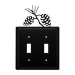 Double Pinecone Double Switch Cover 6.88" H Black Metal Rustic Decorative Plate By Village Wrought Iron Inc.