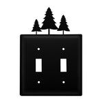 Double Pine Trees Double Switch Cover 6.63"H Black Wrought Iron Rustic Wall Plate By Village Wrought Iron Inc.