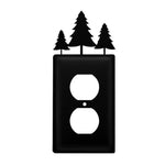 Single Pine Trees Outlet Cover 6.63"H Black Wrought Iron Nature Silhouette Wall Plate By Village Wrought Iron Inc.