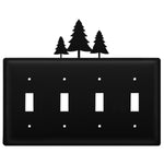 Quad Pine Trees Quadruple Switch Cover – Black Wrought Iron, 6 5/8" H, Rustic Cabin Wall Plate by Village Wrought Iron Inc.