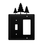 Double Pine Trees Single Switch & GFI Cover – Black Wrought Iron, 6 5/8" H, Rustic Forest Wall Plate by Village Wrought Iron Inc.