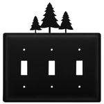 Pine Trees Triple Switch Cover Wrought Iron Forest Theme 6.63" H Decorative Wall Plate for Rustic Cabin Decor by Village Wrought Iron Inc.