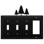 Quad Pine Trees Triple Switch & Single GFI Cover – Black Wrought Iron, 6 5/8" H, Rustic Cabin Wall Plate by Village Wrought Iron Inc.
