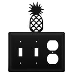 Triple Pineapple Double Switch & Single Outlet Cover 8.13" H Black Metal Tropical Decorative Plate By Village Wrought Iron Inc.