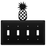Quad Pineapple Quadruple Switch Cover – Black Wrought Iron, 8 1/8" H, Tropical Decorative Wall Plate by Village Wrought Iron Inc.