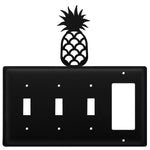 Quad Pineapple Triple Switch & Single GFI Cover – Black Wrought Iron, 8 1/8" H, Rustic Wall Plate by Village Wrought Iron Inc.
