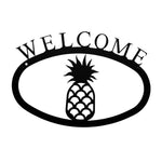 Pineapple Welcome Wall Sign – 11.38" Wide Rustic Metal Plaque, Small Tropical Entryway Welcome Sign by Village Wrought Iron Inc.