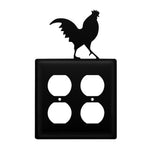 Double Rooster Outlet Cover 7.38"H Black Wrought Iron Decorative Silhouette Wall Plate By Village Wrought Iron Inc.