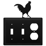 Triple Rooster Double Switch & Single Outlet Cover 7.38" H Black Metal Rustic Decorative Plate By Village Wrought Iron Inc.