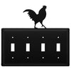 Rooster Quadruple Switch Wrought Iron Cover