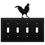 Quad Rooster Quadruple Switch Cover – Black Wrought Iron, 7 3/8" H, Rustic Farmhouse Wall Plate by Village Wrought Iron Inc.