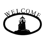 Lighthouse Welcome Sign Small – 11 3/8" W Black Wrought Iron Nautical Wall Plaque by Village Wrought Iron Inc.