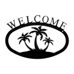 Palm Trees Welcome Sign Small – 11 3/8" W Rustic Black Wrought Iron Tropical Wall Plaque by Village Wrought Iron Inc.