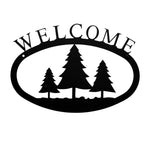 Pine Trees Welcome Sign Small – 11 3/8" W Rustic Black Wrought Iron Cabin Wall Plaque by Village Wrought Iron Inc.