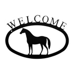 Horse Welcome Wall Sign – 11.38" Wide Rustic Metal Plaque, Small Farm & Ranch Entryway Welcome Sign by Village Wrought Iron Inc.