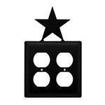 Double Star Double Outlet Cover – 7 3/8" H Black Wrought Iron Wall Plate, Celestial Silhouette By Village Wrought Iron Inc.