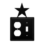 Double Star Single Outlet Cover – 7 3/8" H Black Wrought Iron Wall Plate, Rustic Silhouette by Village Wrought Iron Inc.