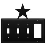 Quad Star Triple Switch & Single GFI Cover – Black Wrought Iron, 7 3/8" H, Rustic Cabin Wall Plate by Village Wrought Iron Inc.