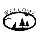 Timber Wolf Welcome Sign Small – 11 3/8" Width Rustic Black Wrought Iron Cabin Wall Plaque by Village Wrought Iron Inc.