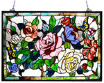 Chloe Lighting CH1P489GF27-GPN Tiffany-Glass Featuring Roses & Butterflies Window Panel 27x19
