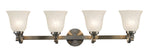 Avaline, Transitional 4 Light Brushed Nickel Bath Vanity Wall Fixture White Alabaster Glass 34.5`` Wide