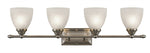 Eva, Transitional 4 Light Brushed Nickel Bath Vanity Wall Fixture White Alabaster Glass 33`` Wide