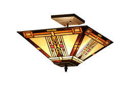 Chloe Lighting Gode 14″ Tiffany‑Style Mission Ceiling Light – Pastel Art Glass