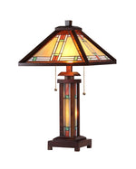 Chloe Lighting CH33426WM15-DT3 Aaron Tiffany-Style 3 Light Mission Double Lit Wooden Table Lamp 15" Shade