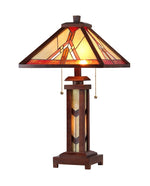 Chloe Lighting CH33429WM15-DT3 Anton Tiffany-Style 3 Light Mission Double Lit Wooden Table Lamp 15" Shade