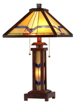 Chloe Lighting CH33430WM15-DT3 Alexander Tiffany-Style 3 Light Mission Double Lit Wooden Table Lamp 15" Shade