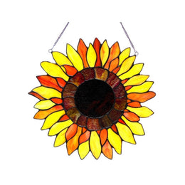 Chloe Lighting CH1P059YF16-GPN Sunnyville Tiffany-Glass Sunflower Window Panel 16``